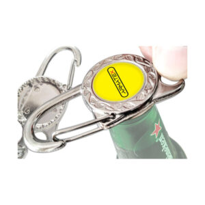 chaveiro, chaveiro personalizável, chaveiro de metal, chaveiro modelo mosquetão, chaveiro abridor de garrafa, chaveiro gravação um lado, chaveiro acabamento resina epóxi cristal, chaveiro banho níquel, chaveiro argola em aço, chaveiro embalagem plástico transparente